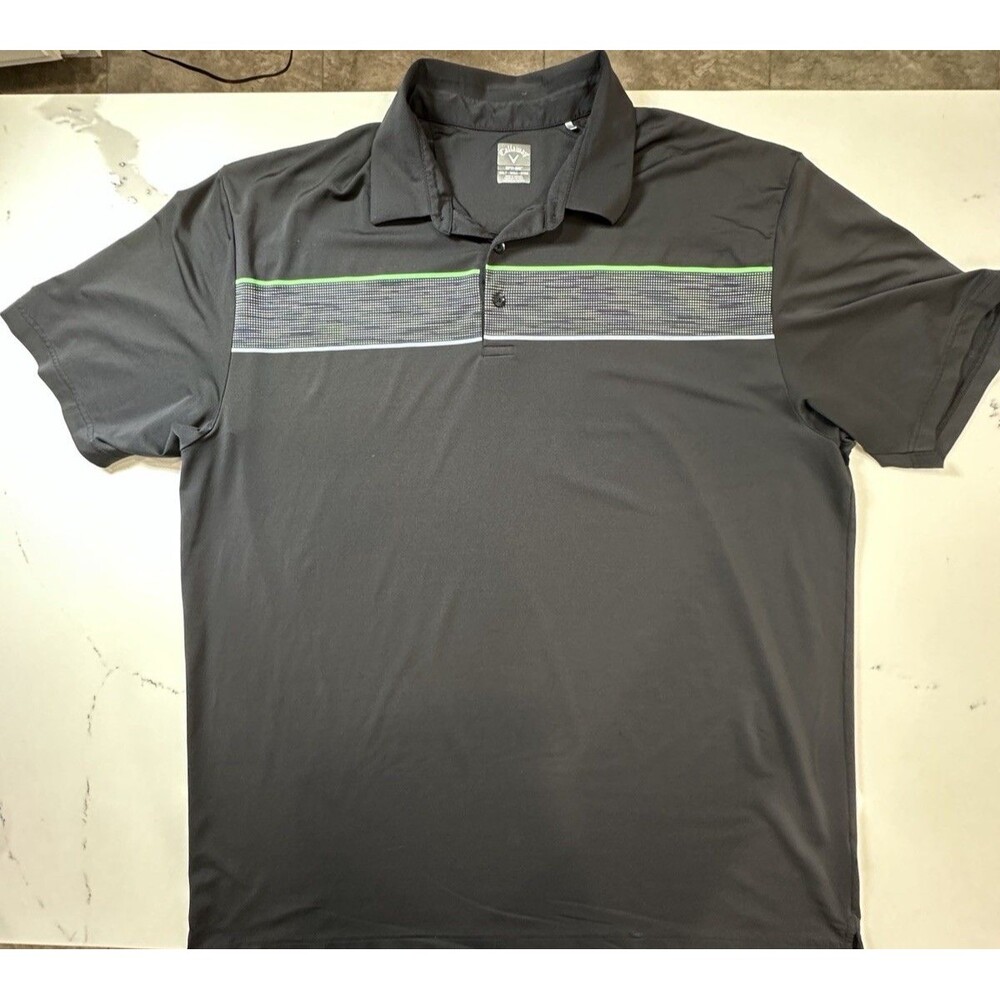 Callaway Opti Dri S/S Golf Polo Shirt Mens Size 2XL Black / Chest Stripe 0341